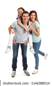 Happy family with child on white background