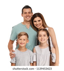 Happy Family With Children On White Background