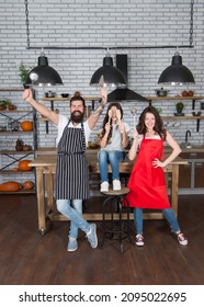 Happy Family Cooking Holiday Meals Together, Having Fun Concept