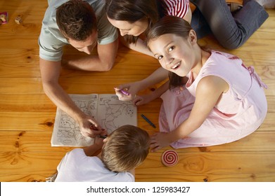 Happy Family Drawing And Spending Time Together