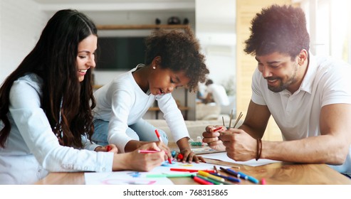 Happy Family Drawing And Spending Time Together