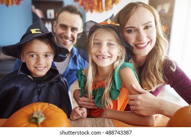 Happy Family During Halloween Celebration