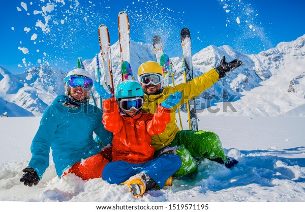 Happy Family Enjoying Winter Vacations Mountains Stock Photo 1519571195 ...