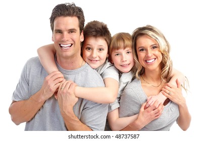 Happy family. Father, mother and children . Over white background