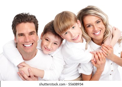 Happy family. Father, mother and children. Over white background