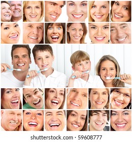 Happy family. Father, mother and children with toothbrushes.
