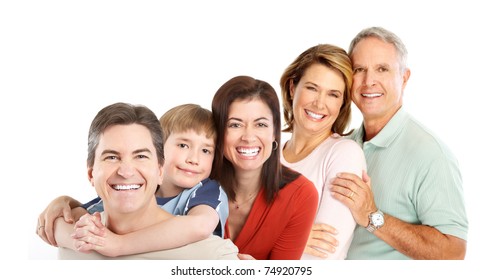 Happy family. Father, mother, children and grandparents.