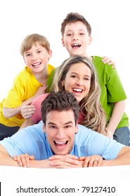 Happy family. Father, mother and children isolated over white background.