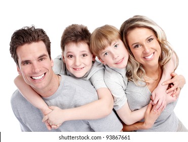 Happy family. Father, mother and children. Over white background