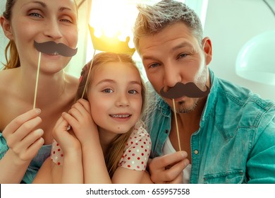 Happy Family Fun Making Selfie
