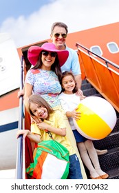 Happy Family Going On Holidays By Airplane