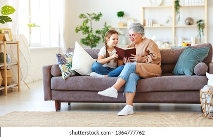  Happy Family Grandmother Reading To Granddaughter   Child Book At Home   
