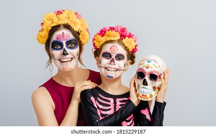 Happy Family With Halloween Creative Makeup.