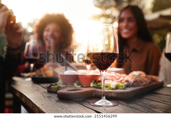 Happy\
family having barbeque dinner party in home garden - Friends eating\
appetizers and drinking red wine in outdoor restaurant table -\
Winery, dining lifestyle and beverage\
concept