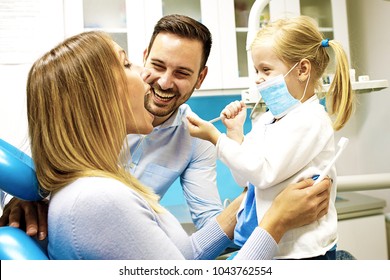 Happy Family Is Having Fun In Dental Office.