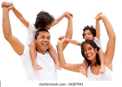 Happy Family Having Fun Outdoors While On Vacation