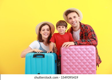 Happy Family Luggage On Color Background Stock Photo 1549395419 