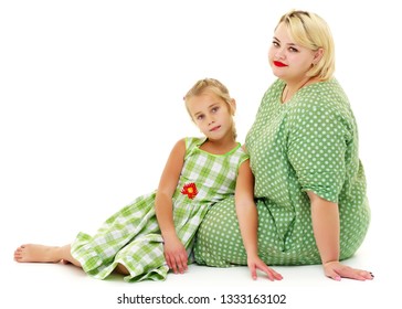 Happy Family Mom And Little Daughter, Studio Portrait On White Background.Isolated.