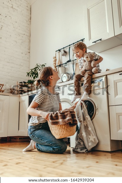 Happy Family Mother Housewife Child Son Stock Photo (Edit Now) 1642939204