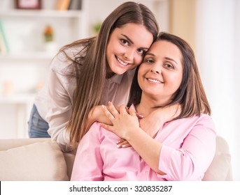 A Happy Family. Mother And Teen Daughter At Home.