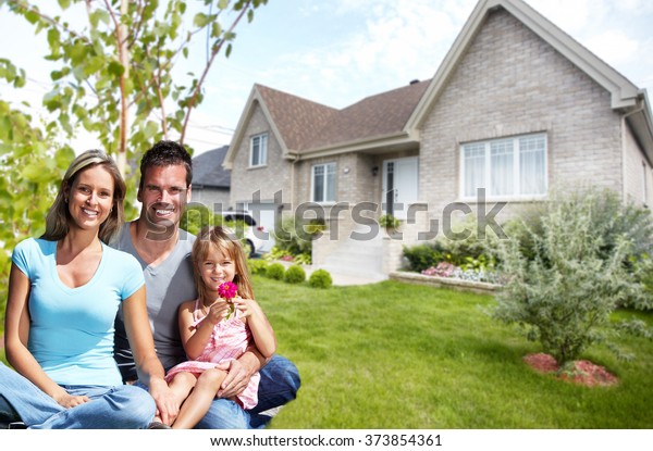 Happy Family Near New House Stock Photo (Edit Now) 373854361