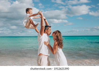 Happy family on the beach. Family vacation