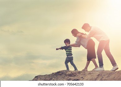 Happy Family On A Family Holiday, Have Fun Together. This Will Be The Smile Of Parents