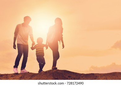 Happy Family On A Family Holiday, Have Fun Together. This Will Be The Smile Of Parents