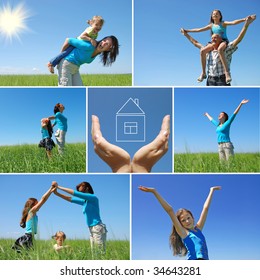 Happy Family Outdoor In Summer - Collage