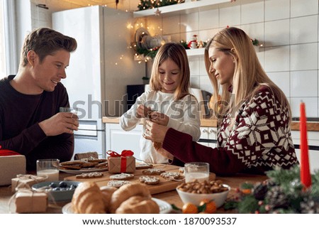 Image, Stock Photo Gingerbread girl cookie and little boy cookie. Christmas concept