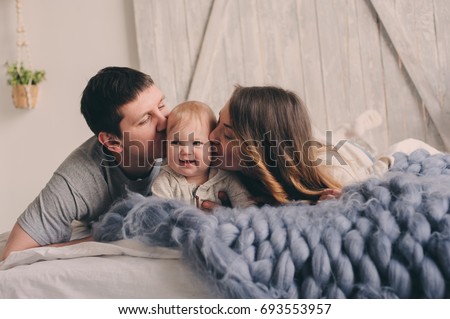 Similar – happy family playing at home on the bed