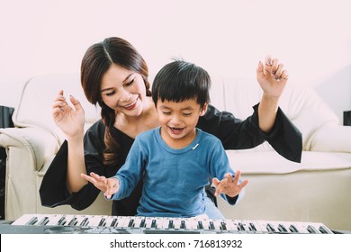 happy family playing at home,Mom and baby are happiness coexistence,happy family concept and Creating activities to strengthen skills for children.