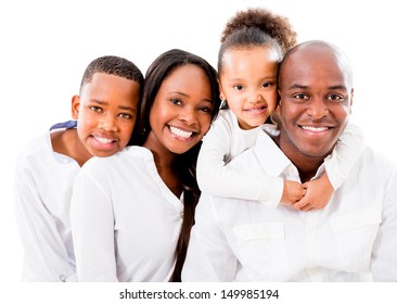 Happy family portrait - isolated over a white background 