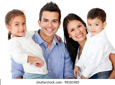 Happy Family Portrait - Isolated Over A White Background