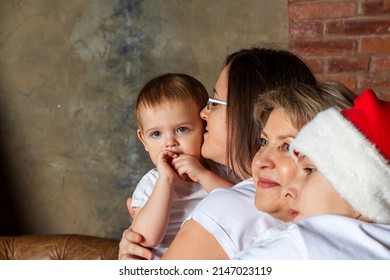 Happy Family Portraits. Diverse People. Multigenerational Embrace.