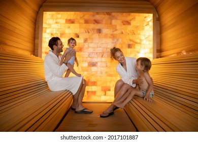 Happy Family Relaxing In The Salt Room