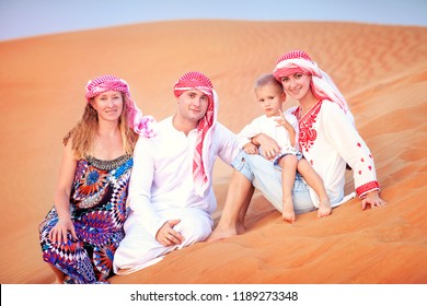 Happy Family In Sahara Desert, Dubai, UAE