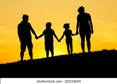 Happy Family Silhouette Sea Reflection Park Stock Photo (Edit Now ...