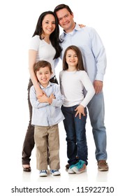 Happy Family Smiling Together - Isolated Over A White Background