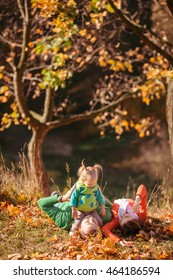 happy family spend time in autumn forest