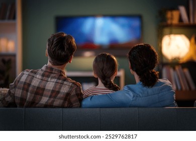 Happy family spending time together. Mother, father and child watching  TV, movies in the evening at home. - Powered by Shutterstock