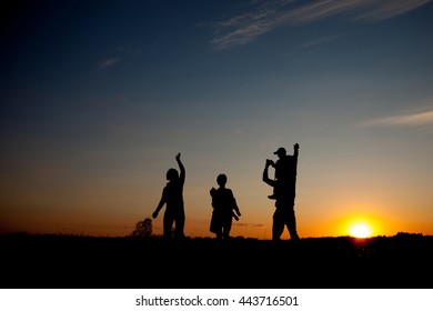 Happy Family Standing Park Sunset Time Stock Photo 443716501 | Shutterstock