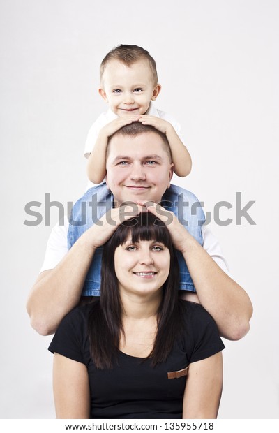 Happy Family Studio Mom Dad Son People Beauty Fashion Stock Image