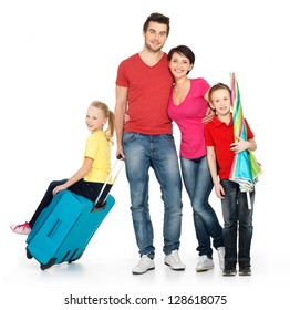 Happy Running Family Suitcases Isolated On Stock Photo 1050370247 ...