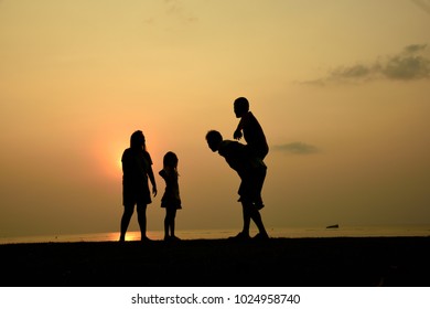 Happy Family Time Silhouette People Activity Stock Photo 1024958740 ...