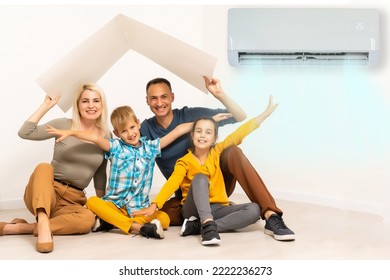 Happy Family Under Air Conditioning