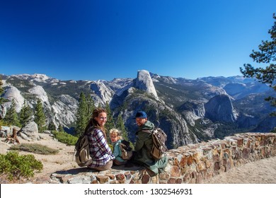 Happy Family Visit Yosemite National Park In California