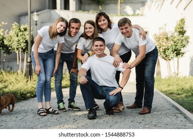 Happy Family White Tshirt Jeans Emracing Stock Photo 1544888753