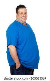 Happy Fat Man Isolated On White Background