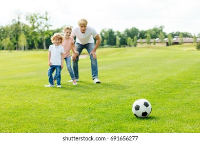 Happy Father Daughter Son Looking Soccer Stock Photo 691656277 ...